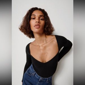 Zara sweetheart neckline ribbed bodysuit in Black